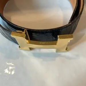 Hermes large H belt black and gold alligator sz 78 Hermes | Accessories | Hermes Large H Alligator Belt Sz 78  main image 2